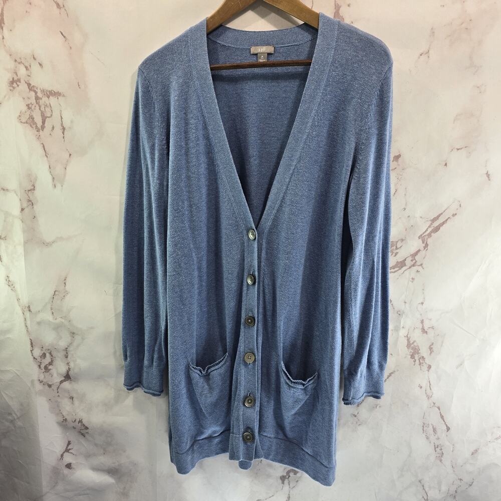 J Jill Cardigan Womens Medium Light Blue Tall Sweater Medium Weight Button